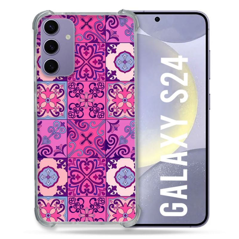 Coque Renforcée En Verre Trempé Pour Samsung Galaxy S24 Texture Carreau Ciment Violet