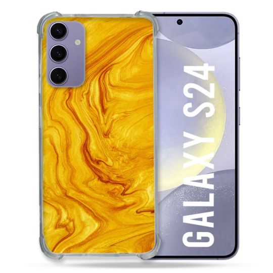 Coque Renforcée En Verre Trempé Pour Samsung Galaxy S24 Texture Marbre Jaune