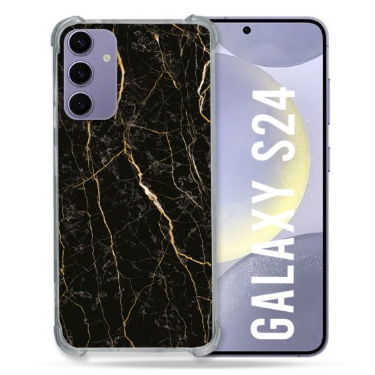 Coque Renforcée En Verre Trempé Pour Samsung Galaxy S24 Texture Marbre Noir