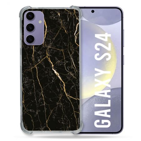 Coque Renforcée En Verre Trempé Pour Samsung Galaxy S24 Texture Marbre Noir