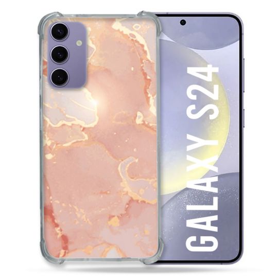 Coque Renforcée En Verre Trempé Pour Samsung Galaxy S24 Texture Marbre Rose