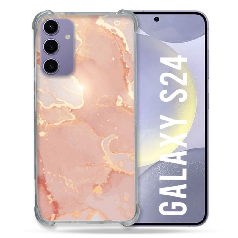 Coque Renforcée En Verre Trempé Pour Samsung Galaxy S24 Texture Marbre Rose