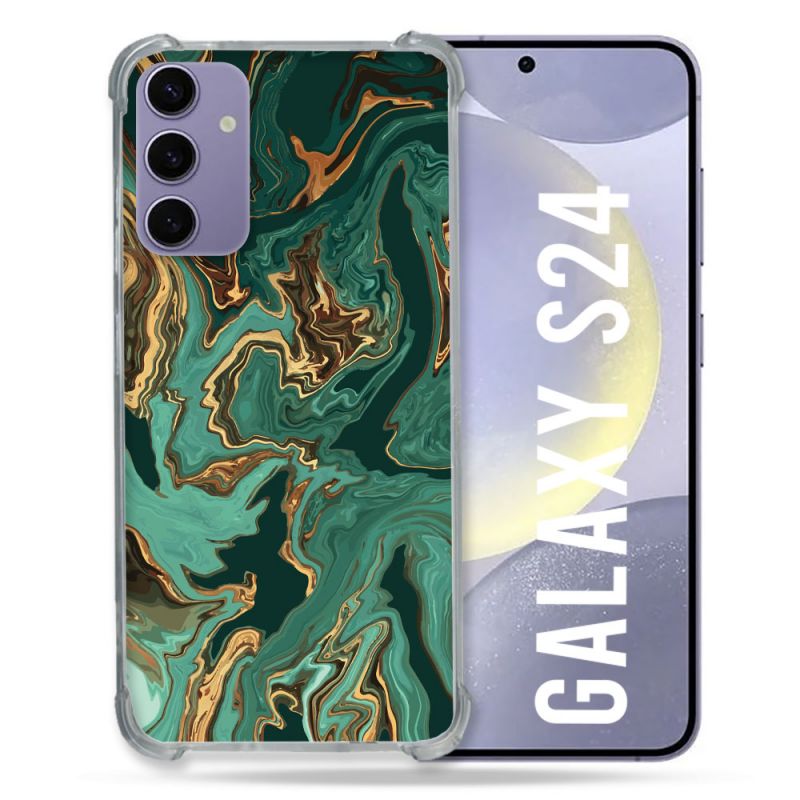 Coque Renforcée En Verre Trempé Pour Samsung Galaxy S24 Texture Marbre Vert