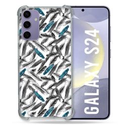 Coque Renforcée En Verre Trempé Pour Samsung Galaxy S24 Texture Plume Canard