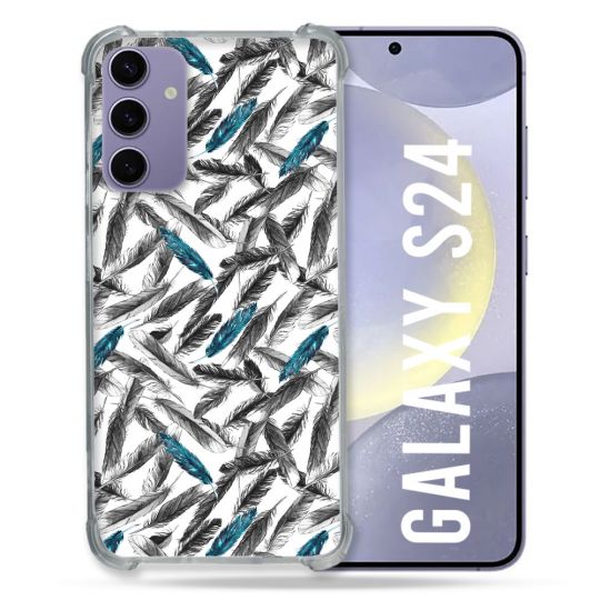 Coque Renforcée En Verre Trempé Pour Samsung Galaxy S24 Texture Plume Canard