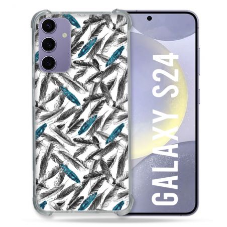 Coque Renforcée En Verre Trempé Pour Samsung Galaxy S24 Texture Plume Canard