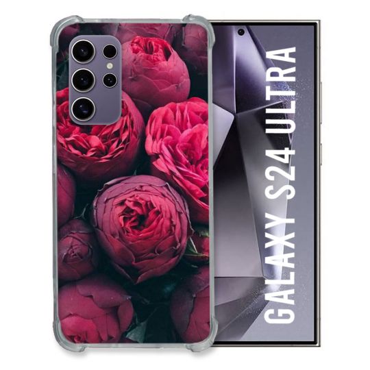 Coque Renforcée En Verre Trempé Pour Samsung Galaxy S24 Ultra Fleur Pivoine