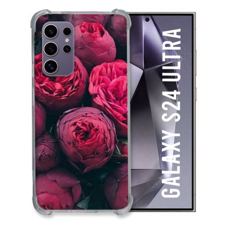 Coque Renforcée En Verre Trempé Pour Samsung Galaxy S24 Ultra Fleur Pivoine
