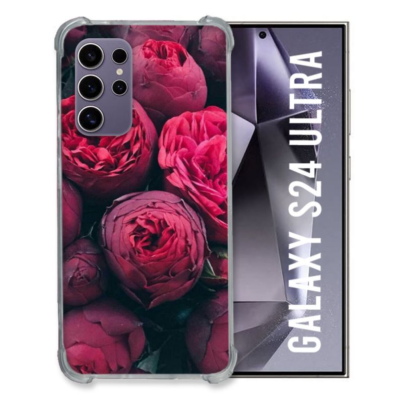 Coque Renforcée En Verre Trempé Pour Samsung Galaxy S24 Ultra Fleur Pivoine