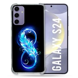 Coque Renforcée En Verre Trempé Pour Samsung Galaxy S24 Texture Plume Infini Bleu