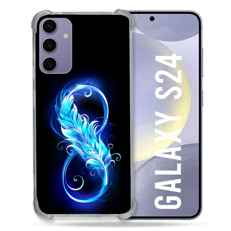 Coque Renforcée En Verre Trempé Pour Samsung Galaxy S24 Texture Plume Infini Bleu