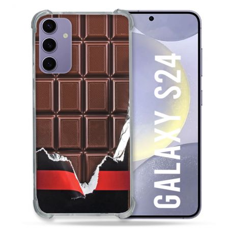Coque Renforcée En Verre Trempé Pour Samsung Galaxy S24 Texture Trompe Oeil Chocolat