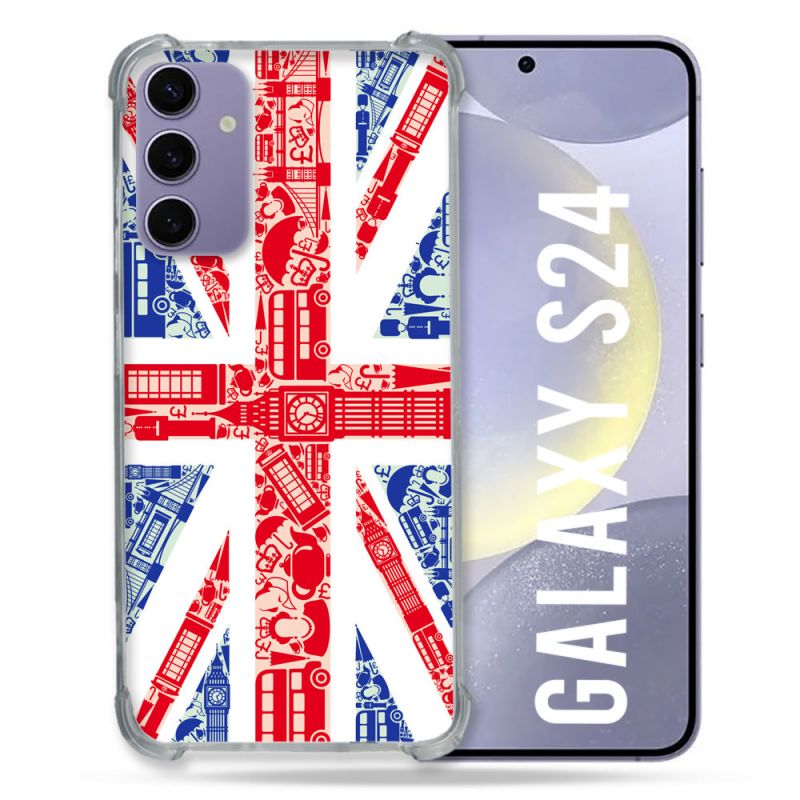 Coque Renforcée En Verre Trempé Pour Samsung Galaxy S24 Voyage Angleterre Blanc