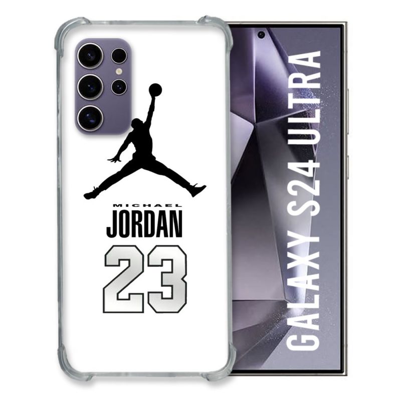 Coque Renforcée En Verre Trempé Pour Samsung Galaxy S24 Ultra Jordan 23 Blanc