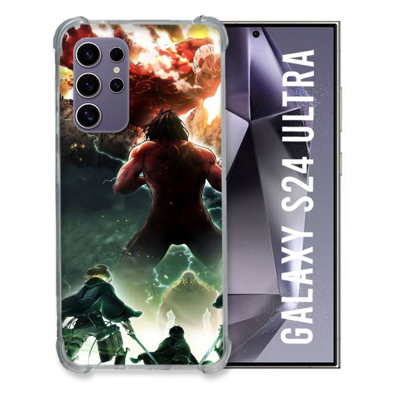Coque Renforcée En Verre Trempé Pour Samsung Galaxy S24 Ultra Manga Attaque Titans Combat