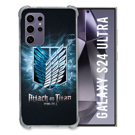 Coque Renforcée En Verre Trempé Pour Samsung Galaxy S24 Ultra Manga Attaque Titans Noir