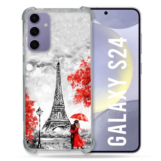 Coque Renforcée En Verre Trempé Pour Samsung Galaxy S24 Voyage France Paris Rouge