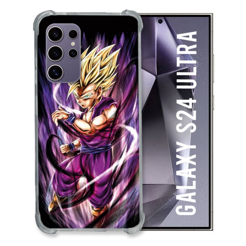 Coque Renforcée En Verre Trempé Pour Samsung Galaxy S24 Ultra Manga Dragon Ball Sangohan Violet