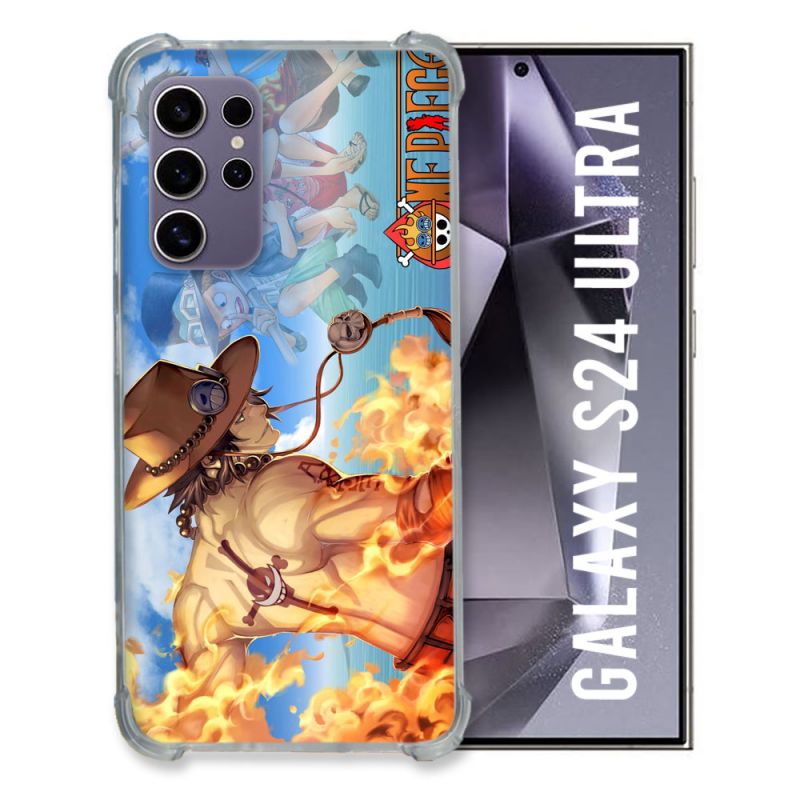 Coque Renforcée En Verre Trempé Pour Samsung Galaxy S24 Ultra Manga One Piece Ace Color