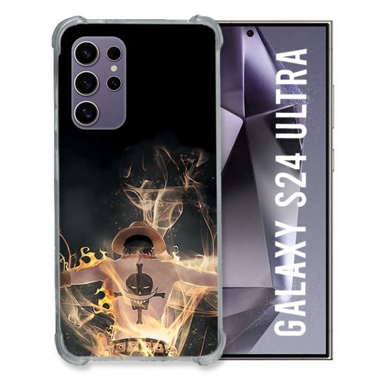 Coque Renforcée En Verre Trempé Pour Samsung Galaxy S24 Ultra Manga One Piece Ace Noir