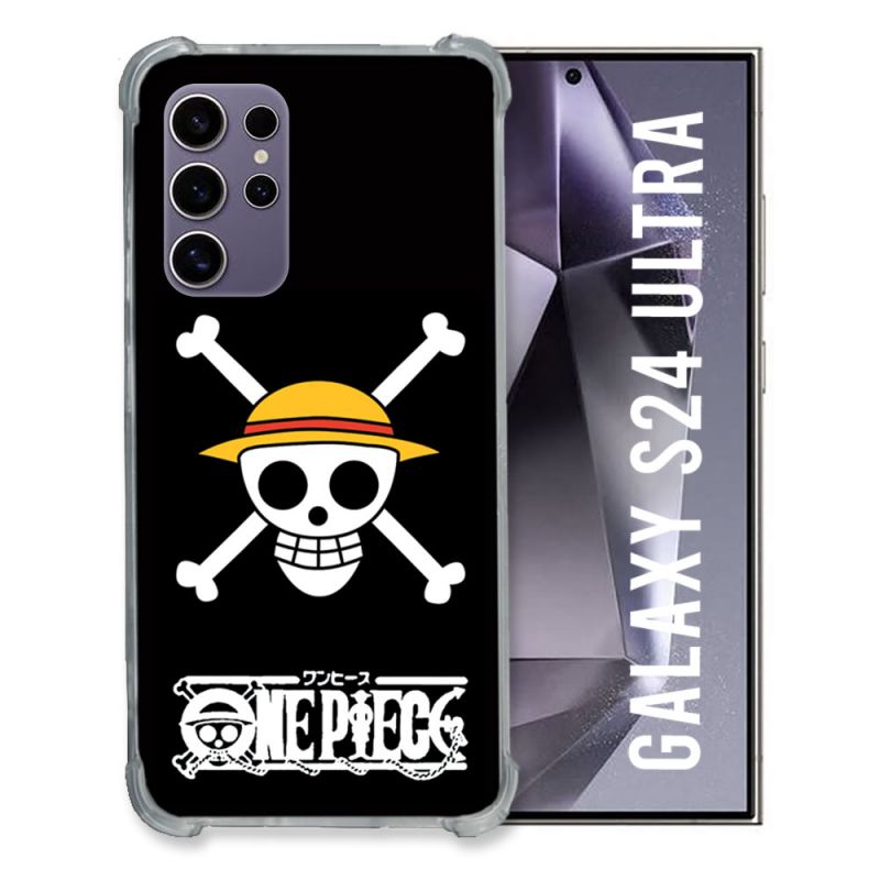 Coque Renforcée En Verre Trempé Pour Samsung Galaxy S24 Ultra Manga One Piece Tete de Mort