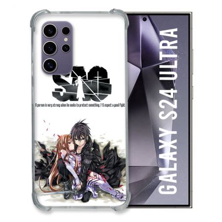 Coque Renforcée En Verre Trempé Pour Samsung Galaxy S24 Ultra Manga SAO sword Art Online Blanc