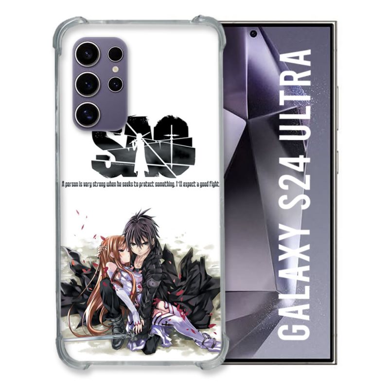 Coque Renforcée En Verre Trempé Pour Samsung Galaxy S24 Ultra Manga SAO sword Art Online Blanc
