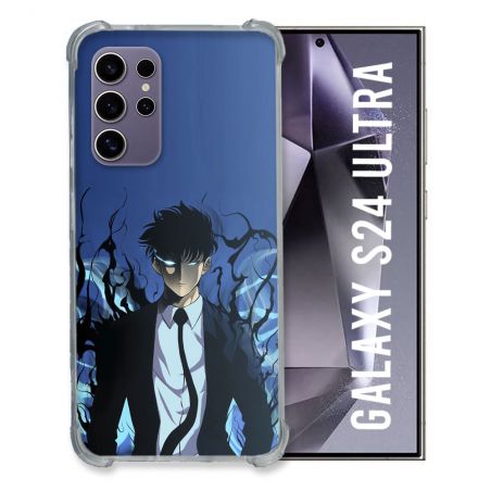 Coque Renforcée En Verre Trempé Pour Samsung Galaxy S24 Ultra Manga Solo Leveling Sung Bleu