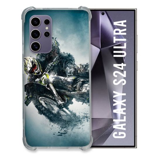 Coque Renforcée En Verre Trempé Pour Samsung Galaxy S24 Ultra Moto Cross Ombre