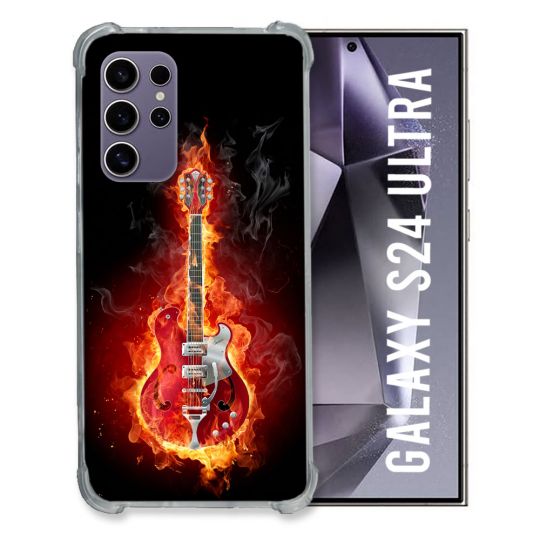 Coque Renforcée En Verre Trempé Pour Samsung Galaxy S24 Ultra Musique Guitare Electrique