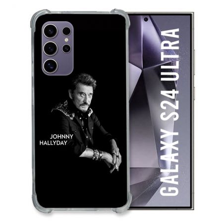 Coque Renforcée En Verre Trempé Pour Samsung Galaxy S24 Ultra Musique Johnny Hallyday Noir