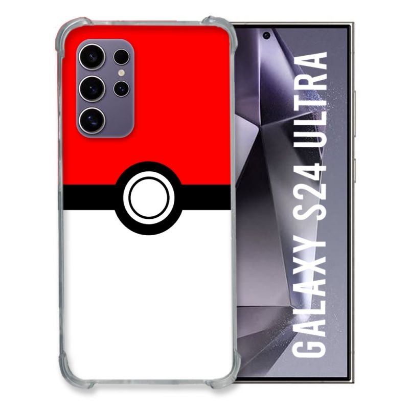 Coque Renforcée En Verre Trempé Pour Samsung Galaxy S24 Ultra Pokemon Pokeball