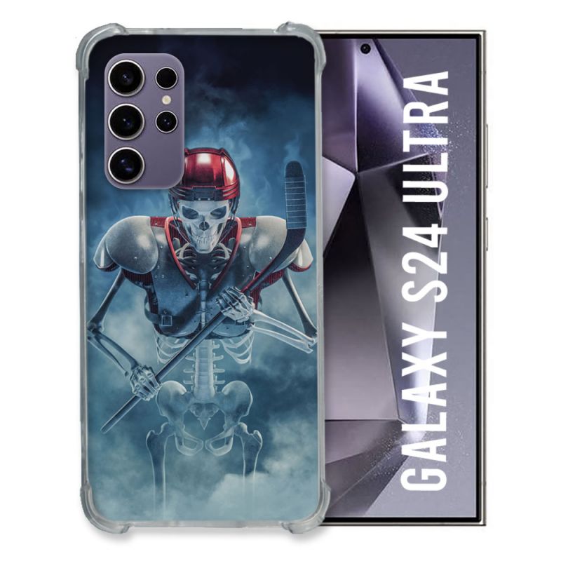 Coque Renforcée En Verre Trempé Pour Samsung Galaxy S24 Ultra Sport Hockey Squelette