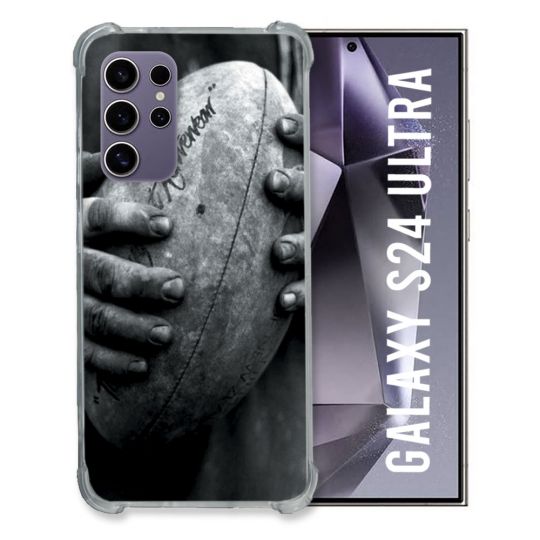 Coque Renforcée En Verre Trempé Pour Samsung Galaxy S24 Ultra Sport Rugby Ballon Vintage