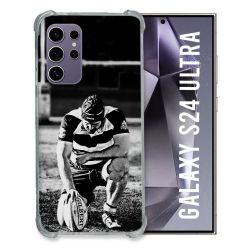 Coque Renforcée En Verre Trempé Pour Samsung Galaxy S24 Ultra Sport Rugby Noir Blanc