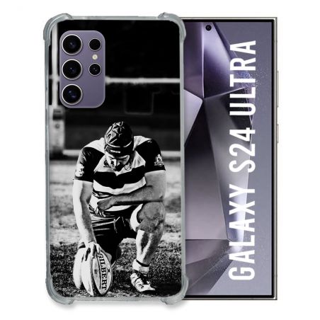 Coque Renforcée En Verre Trempé Pour Samsung Galaxy S24 Ultra Sport Rugby Noir Blanc