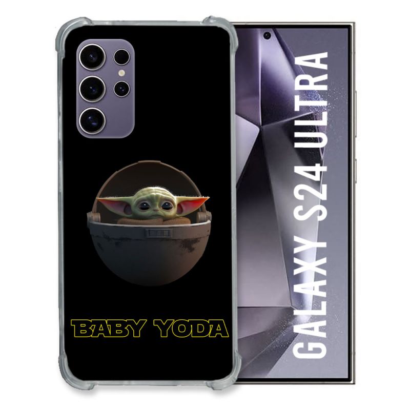 Coque Renforcée En Verre Trempé Pour Samsung Galaxy S24 Ultra Star Wars - Yoda bebe noir