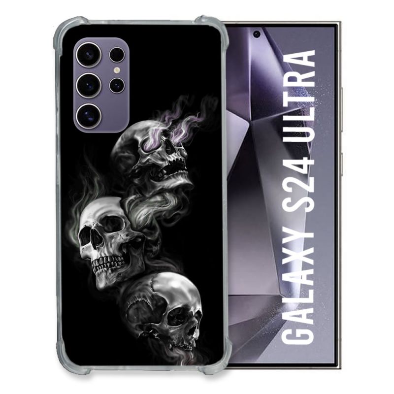 Coque Renforcée En Verre Trempé Pour Samsung Galaxy S24 Ultra Tete de Mort Triple