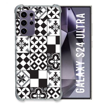 Coque Renforcée En Verre Trempé Pour Samsung Galaxy S24 Ultra Texture Carreau Ciment Noir