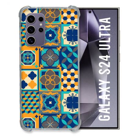 Coque Renforcée En Verre Trempé Pour Samsung Galaxy S24 Ultra Texture Carreau Ciment Orange