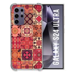 Coque Renforcée En Verre Trempé Pour Samsung Galaxy S24 Ultra Texture Carreau Ciment Rouge