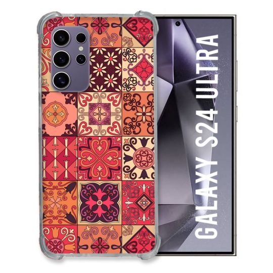 Coque Renforcée En Verre Trempé Pour Samsung Galaxy S24 Ultra Texture Carreau Ciment Rouge