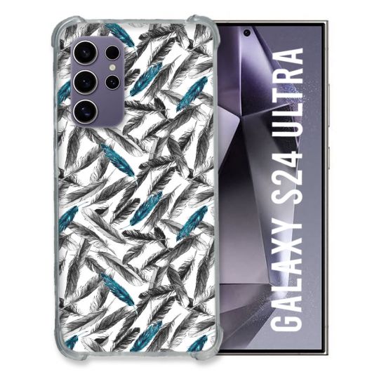 Coque Renforcée En Verre Trempé Pour Samsung Galaxy S24 Ultra Texture Plume Canard