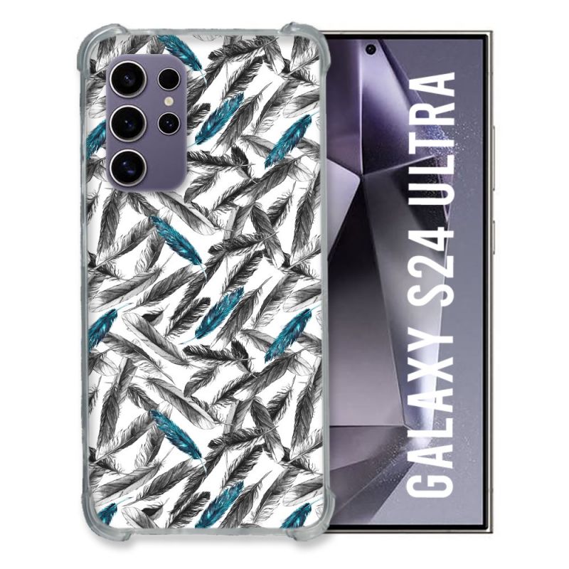 Coque Renforcée En Verre Trempé Pour Samsung Galaxy S24 Ultra Texture Plume Canard