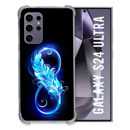Coque Renforcée En Verre Trempé Pour Samsung Galaxy S24 Ultra Texture Plume Infini Bleu