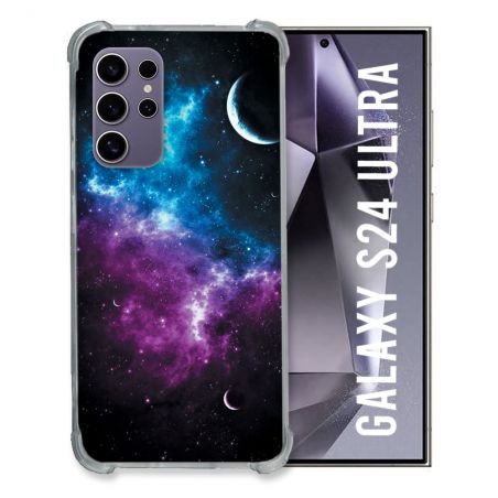 Coque Renforcée En Verre Trempé Pour Samsung Galaxy S24 Ultra Univers Bleu Violet