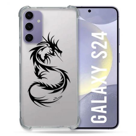 Coque Transparente Pour Samsung Galaxy S24 Dragon Noir