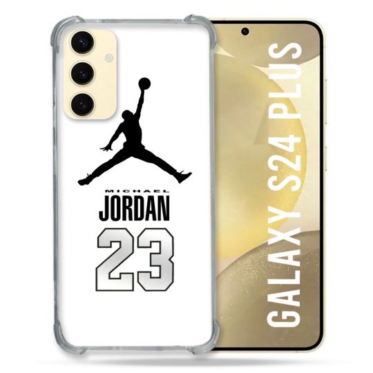 Coque Renforcée En Verre Trempé Pour Samsung Galaxy S24 Plus Jordan 23 Blanc