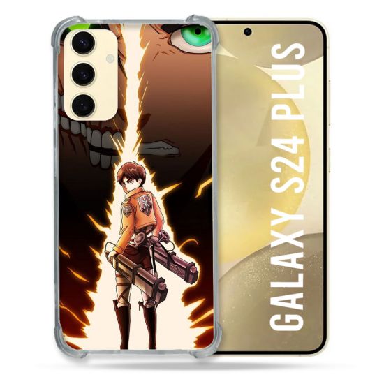 Coque Renforcée En Verre Trempé Pour Samsung Galaxy S24 Plus Manga Attaque Titans Eren Eclair