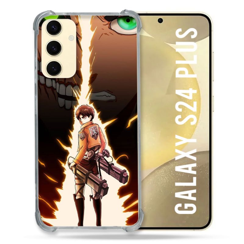Coque Renforcée En Verre Trempé Pour Samsung Galaxy S24 Plus Manga Attaque Titans Eren Eclair